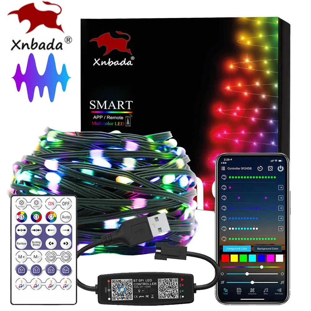 Christmas Lights Dream Color LED String Lighting WS2812B Addressable Individually RGBIC LED Module USB Music Controller DC5V