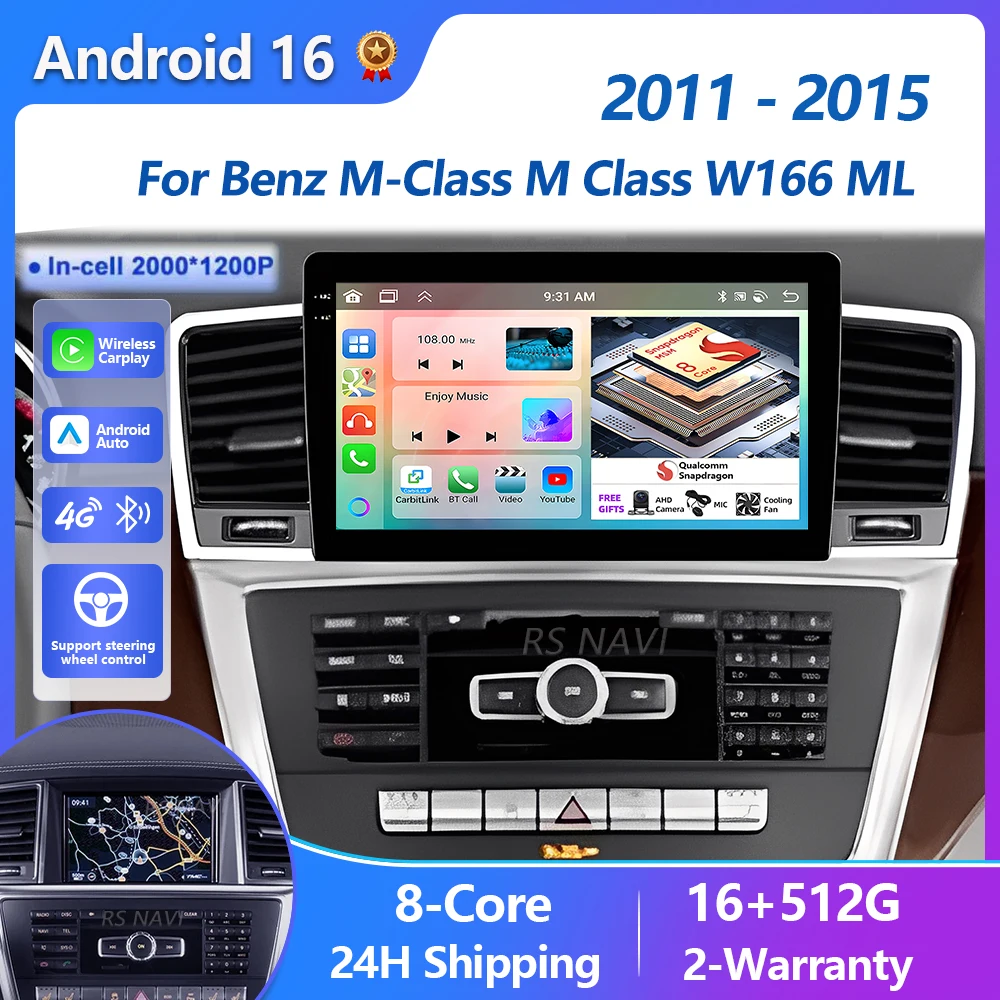 Plug-and-Play Android 16 Carplay Autoradio für Benz M-Klasse W166 ML 2011 - 2015 Navigation Multimedia Player Stereo