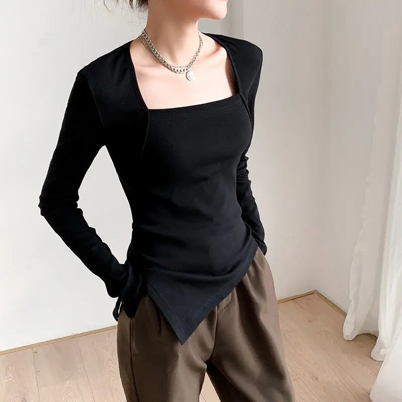 

Plus Size Irregular Slim Bottoming Shirt Spring Autumn New Long Sleeve Solid Simplicity Tops Tees Casual Fashion Women Clothing