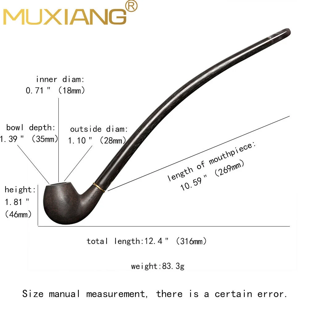 MUXIANG Long Stem Churchwarden Ebony Gandalf Pipe Sets With Clean Gift Box 9mm Replaceable Short Pipe Mouth Tobacco Pipe Set