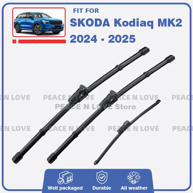 

For SKODA Kodiaq MK2 2024 - 2025 3PC Front Rear Wiper Blades Windscreen Window Windshield Rubber Brushes Refills Car Accessories
