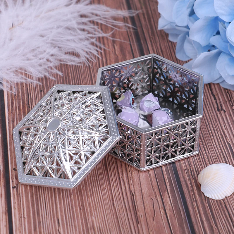 1PC Creative Plastic Hexagon Round Candy Box Wedding Vintage Chocolate Gift Treat Boxes Storage Jar