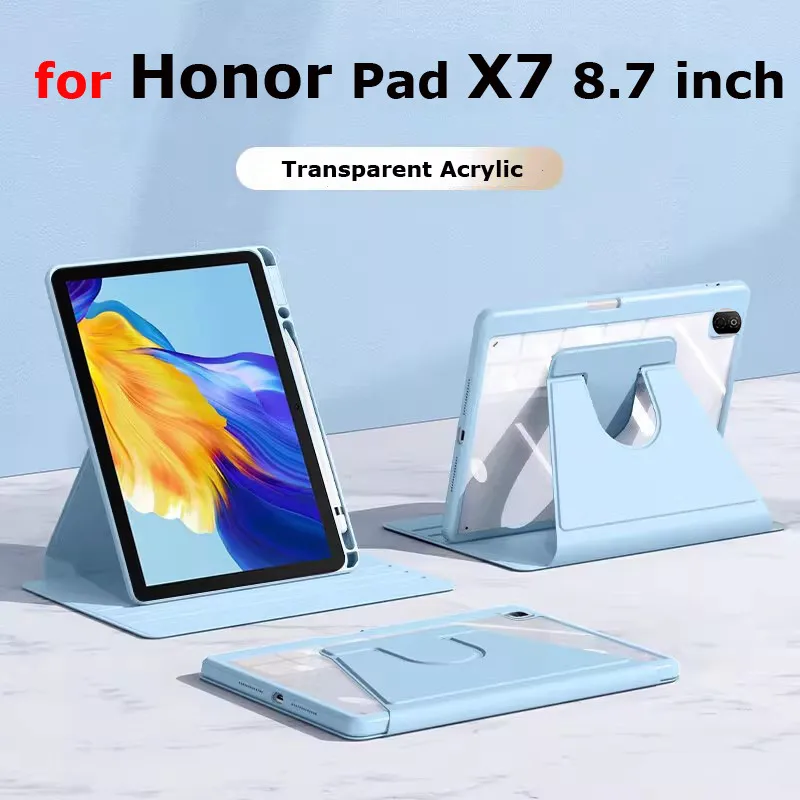 

Чехол для Huawei Honor Pad X7 8,7 дюйма 2025 JMS-W09/AL00, вращающаяся на 360 градусов подставка, прозрачный акриловый чехол с гнездом для карандашей