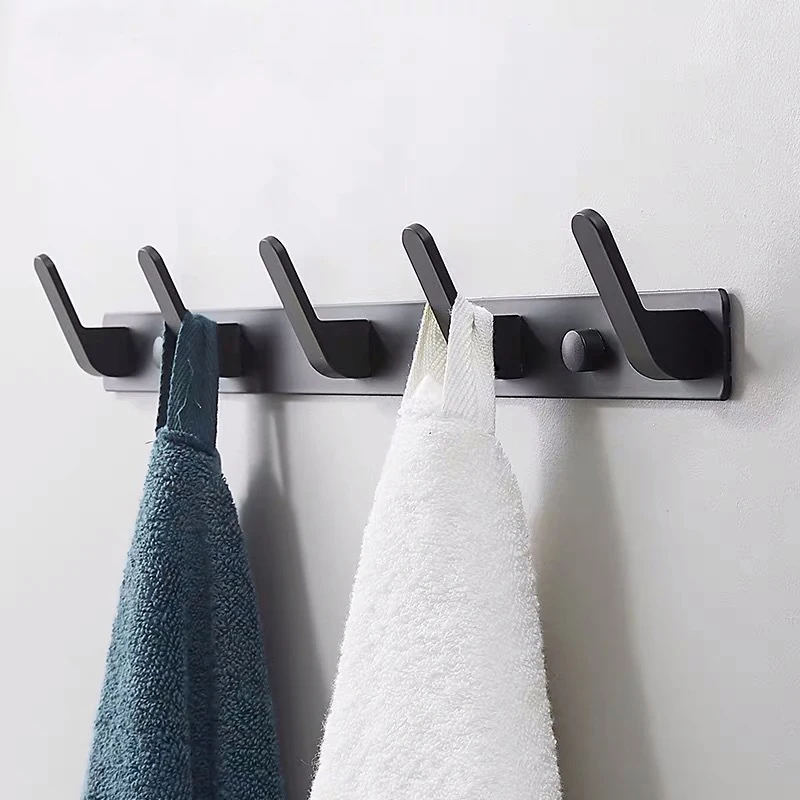 Robe Hooks Wall-mounted Space Aluminum Robe Hook Kitchen Door Coat Hanger Bathroom Towel Rack Coat Hook  Wall Hooks Decorative