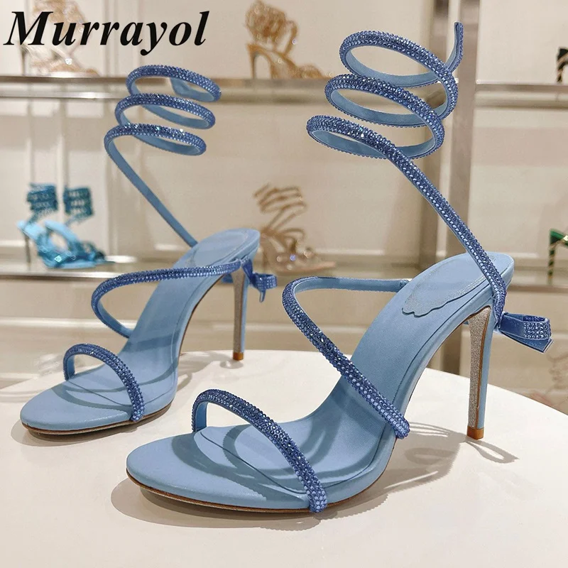 Glisten Crystal Decor Thin Heels Sandalias Women Snake Shaped Elastic Strap Sandals Summer Dress Shoes Gladiator Sandals