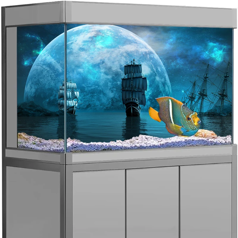 Aquarium Background Sticker Background Poster HD Ship of Doom Fish Tank Decoration Self Adhesive  Wallpaper 3d Background