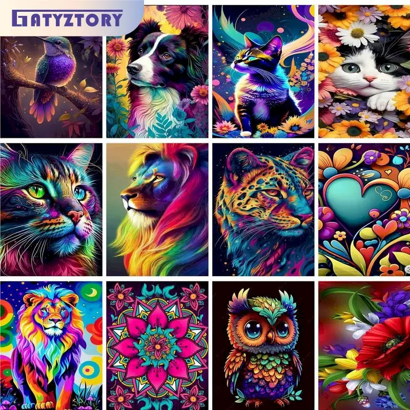 

GATYZTORY 5D Diamond Painting With Frame Embroidery Diamond Colorful Animal Mosaic Diamond Famous Art For Adults Cross Stitch