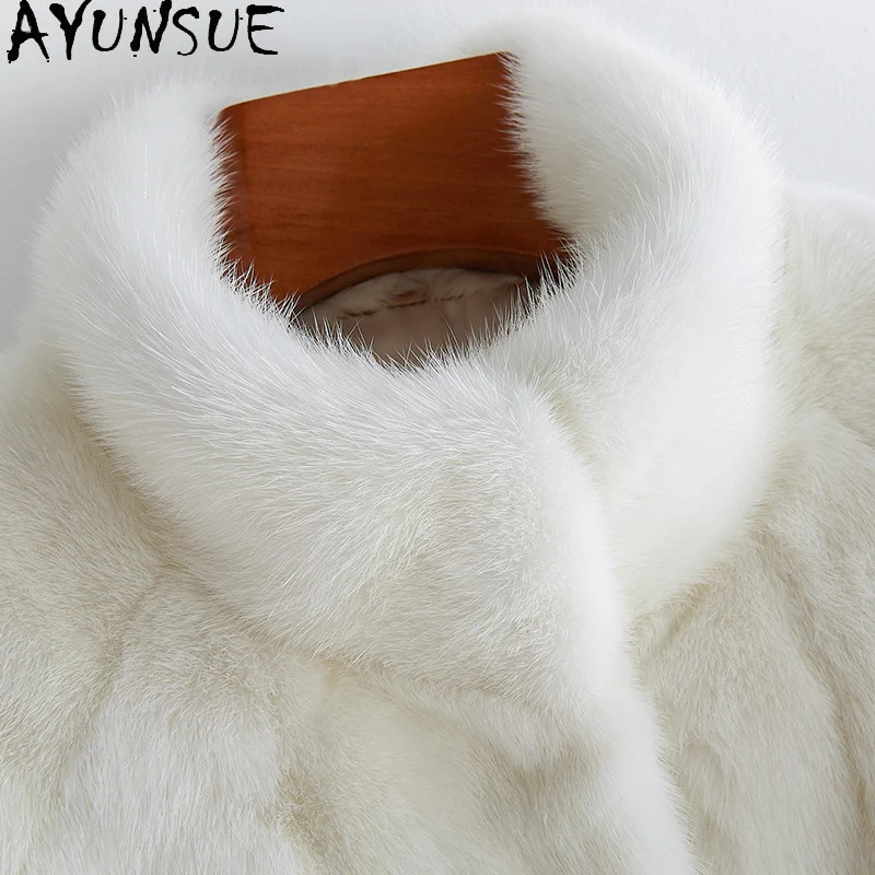 AYUNSUE معطف فرو المنك امرأة 2025 معطف طويل امرأة الشتاء نوعية جيدة الكورية نمط ملابس عصرية امرأة Echtpelz رف دامن