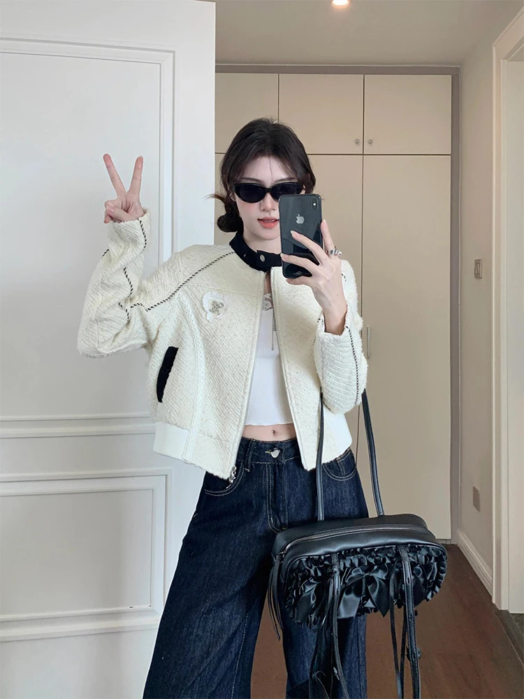

Cool Korean Style Short Baseball Jacket Women's Loose Fit Color Block Autumn Top Fashion-forward Park Yeon Brand