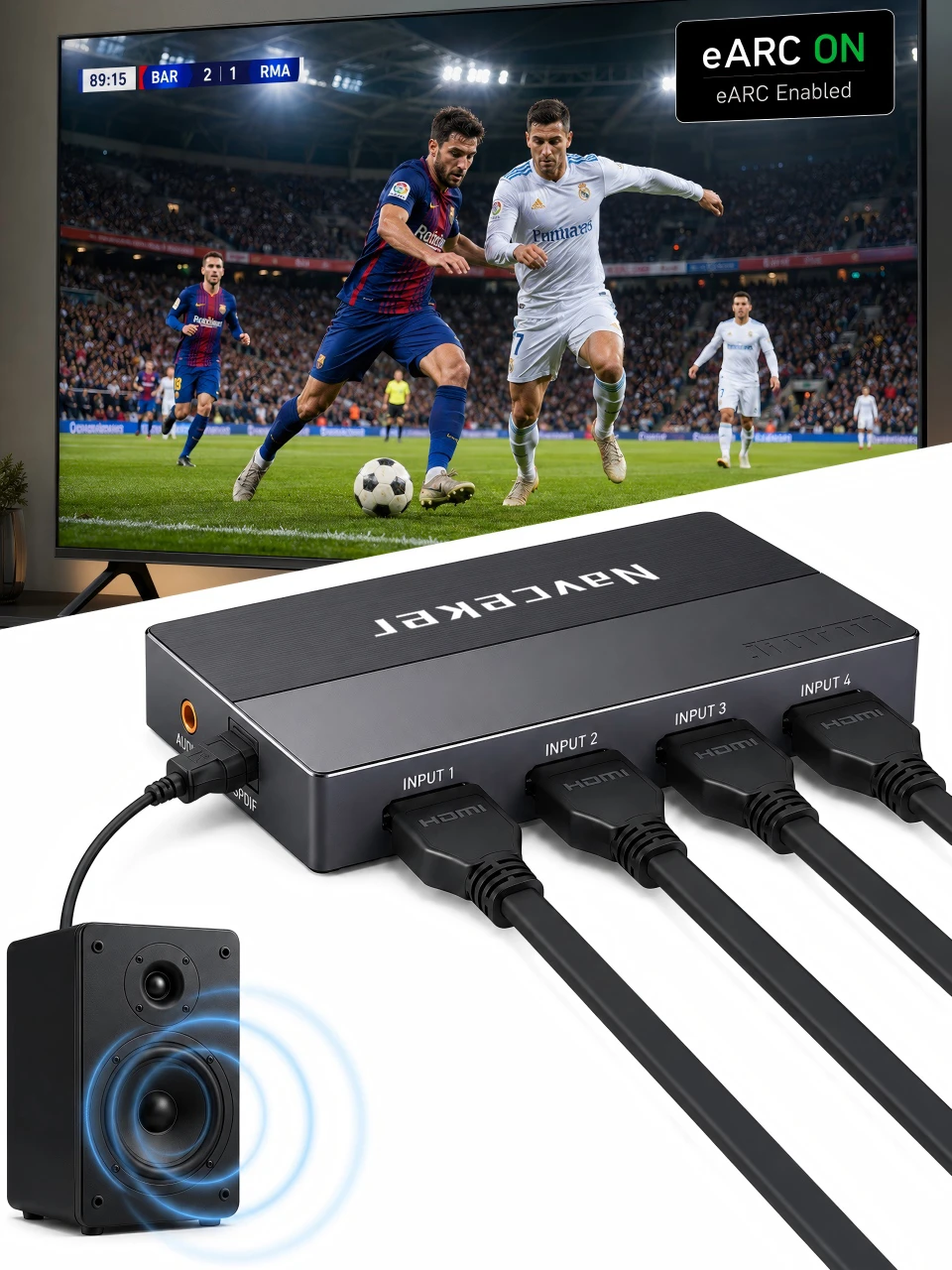 Mini 4x1 4K przełącznik HDMI Audio z łukiem i optycznym przełącznikiem Toslink HDMI 2.0 4K 60Hz pilot przełącznik HDMI er do Apple TV PS4 — zdjęcie produktu 6