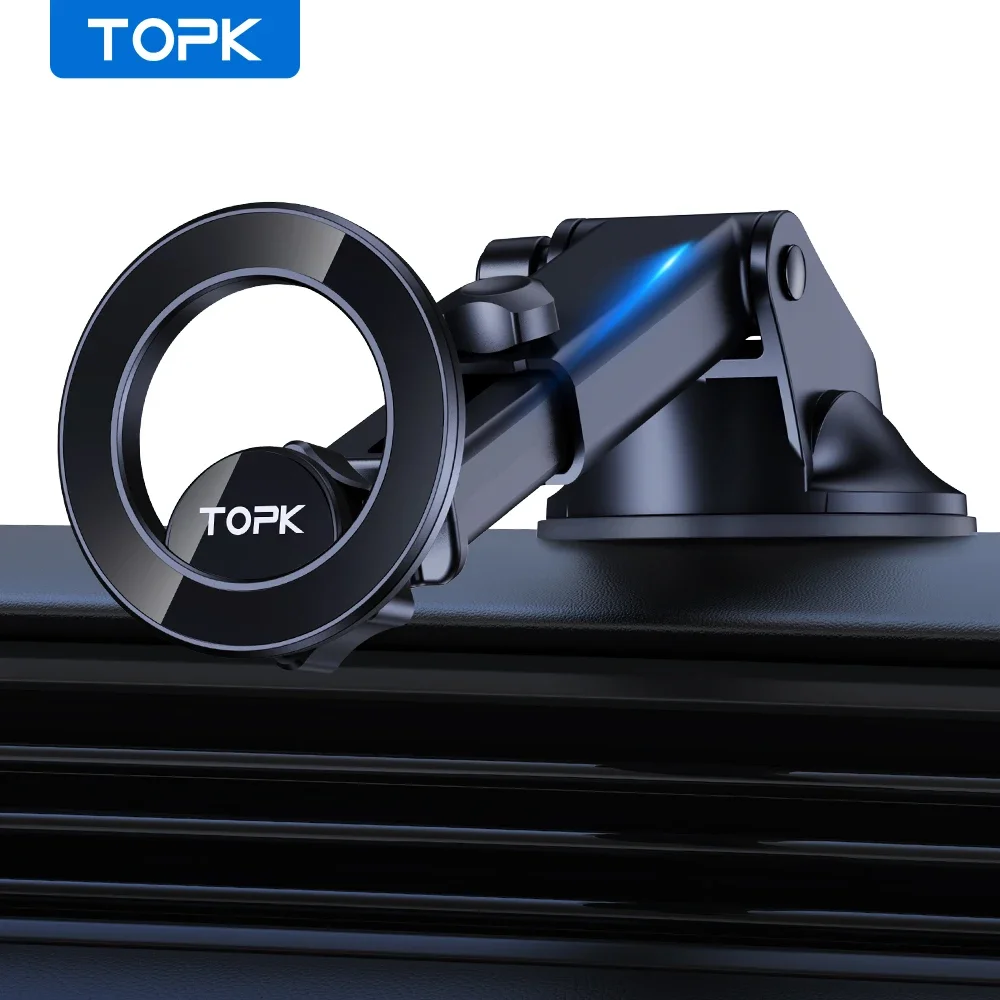 TOPK D52X Magnetic Car Mount, Mag-Safe Design, Easy Installation for Dashboard/Windshield, Fits iPhone 12/13/14/15/16