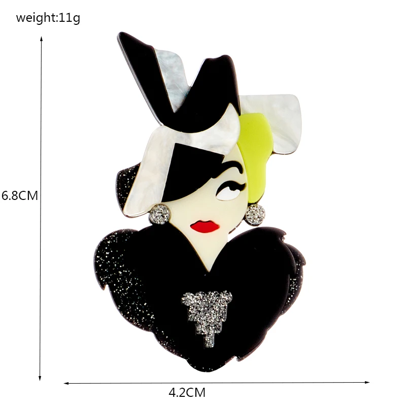 YAOLOGE Unique Lady Figure Acrylic Brooch Pins For Women Kids Cartoon Cute Girl Badge Brooches Bag Party Dress Jewelry Gift