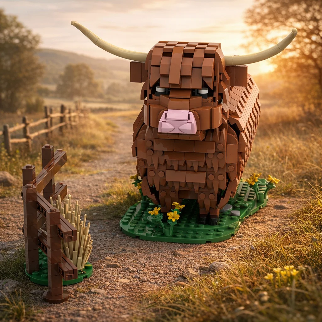 

MOC Scottish Highland Cow Building Blocks Large Shaggy Cattle Model Bricks Farm Animal DIY Assembly Adult Hobby Gift Decor