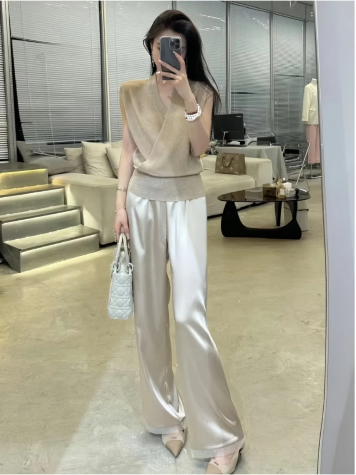 

Летние тонкие брюки из ацетатного атласа с широкими штанинами, женские, в пол, струящиеся, длинные, для повседневной носки, в корейском стиле, с завышенной талией