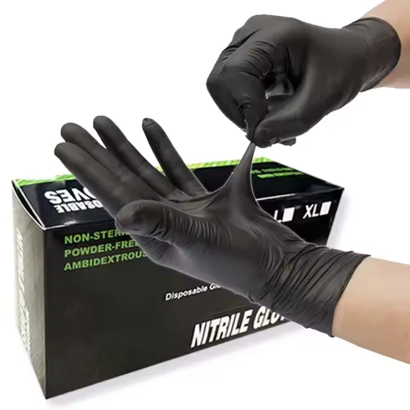 100PCS schwarze Nitrilhandschuhe Einweg puderfreie Haushaltsreinigungshandschuhe für Küche Schönheitssalon Tattoo Arbeitshandschuhe