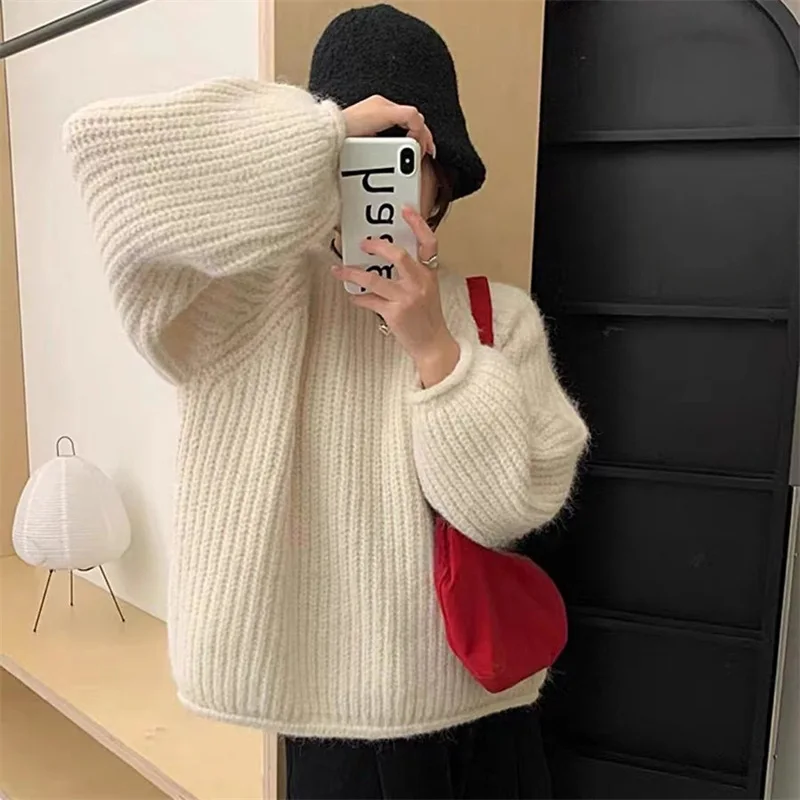 Women Sweaters Long Sleeve Knit Loose Pullovers Sports Round Neck Jumpers Spliced Outwear Solid Casual Office Lady 2024