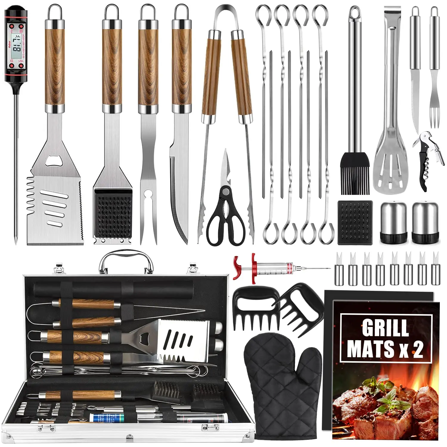 38PCS BBQ Grill Accessories Set Stainless Steel Grill Tools Grilling Accessories for Camping Backyard Barbecue