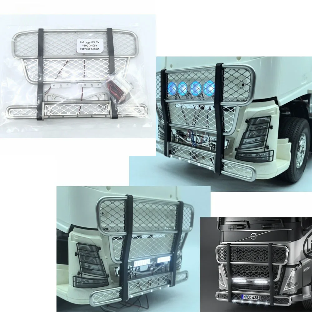 

Aluminum Alloy Bull Rail Bumper with LED Angel Eyes Light for 1/14 Tamiya RC Truck VOLVO 750 Volvo 56360 56362 56375 Car Parts