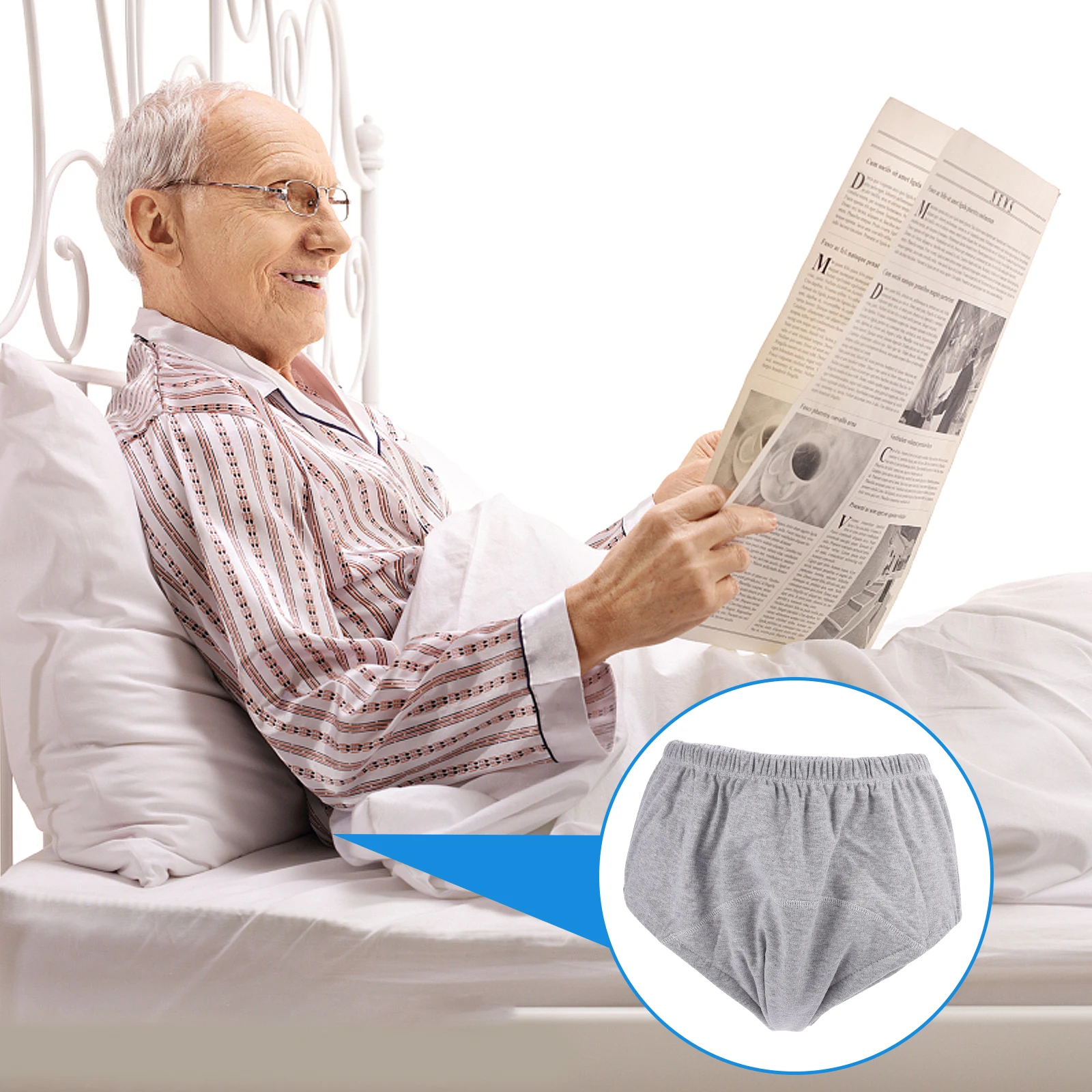 

Adult Incontinence Diaper Lightweight Cotton Urinary Underwear for Elderly Home Care Potty Boys Light Grey Washable Breathable