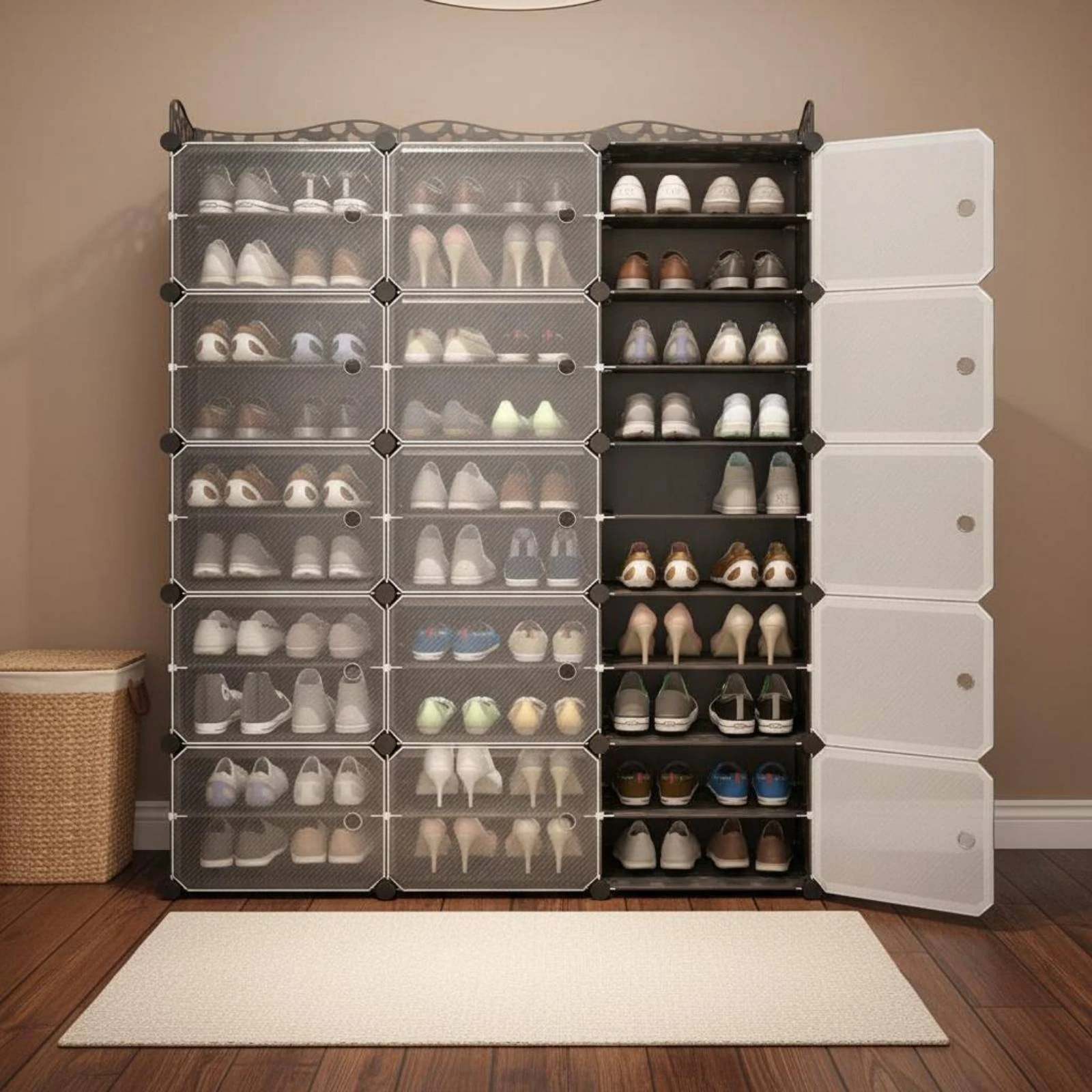 

Modular Shoe Cabinet Translucent Front Panels Dustproof Shoe Cabinet Modular Cube Storage Large Capacity for Indoor