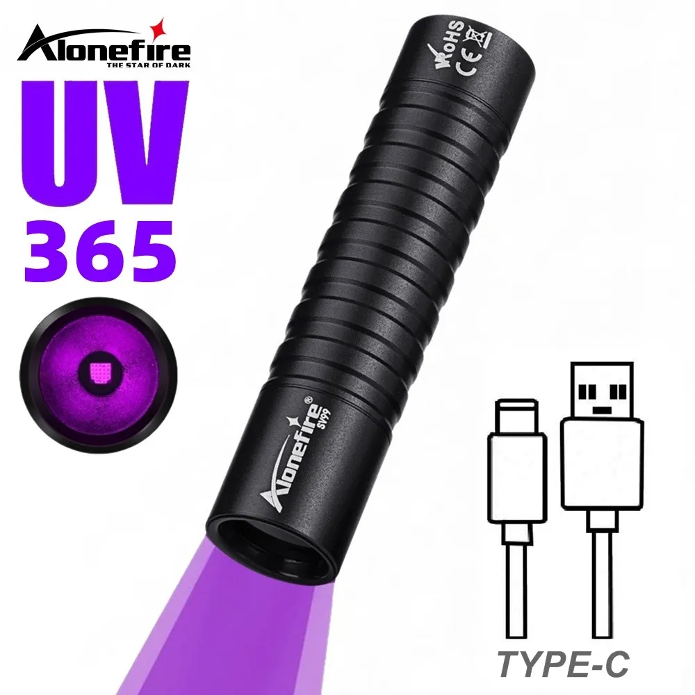365/395nm Mini UV Flashlight USB Rechargeable Black Light Torch Pet Urine Cat Tinea Marker Money Ore Scorpion Leakage Check Lamp