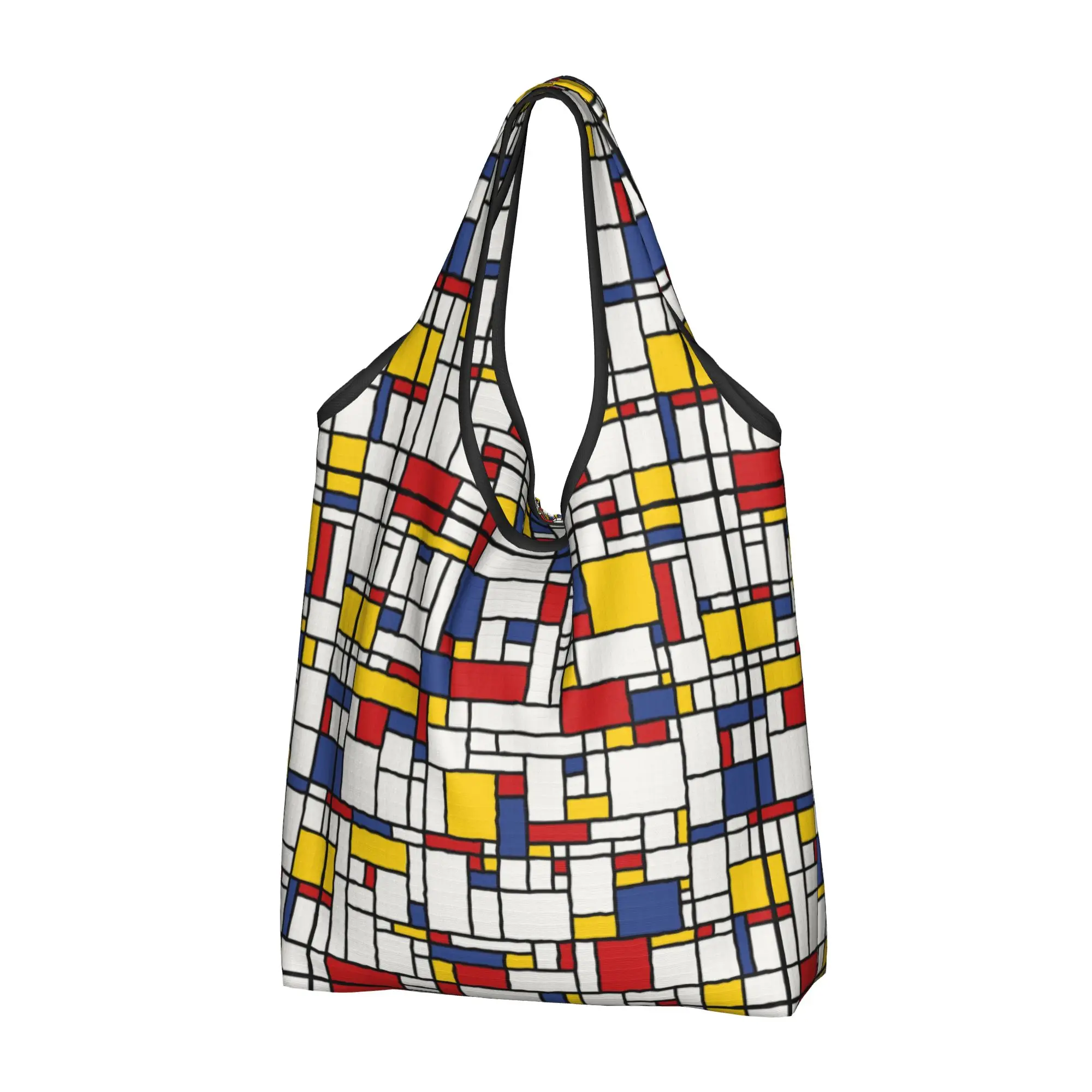 Cute Printed Piet Mondrian Abstract Pop Art 1960s Red Blue Yellow Rectangles Tote Shopping Bags Shopper Shoulder Handbag