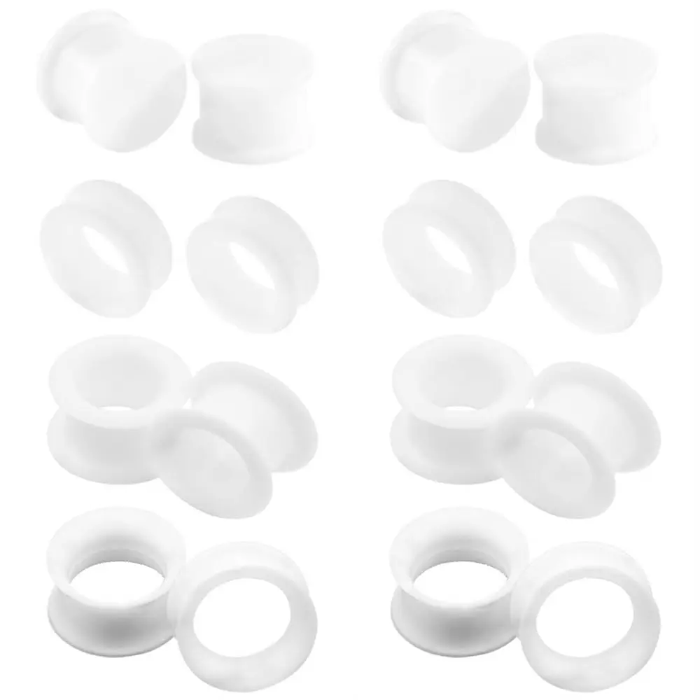 2/16pcs White Black Flexible Thick Silicone Ear Plug Varies Type Flesh Tunnel Gauges for Ears Expander Lobe Piercing Size 4-20mm