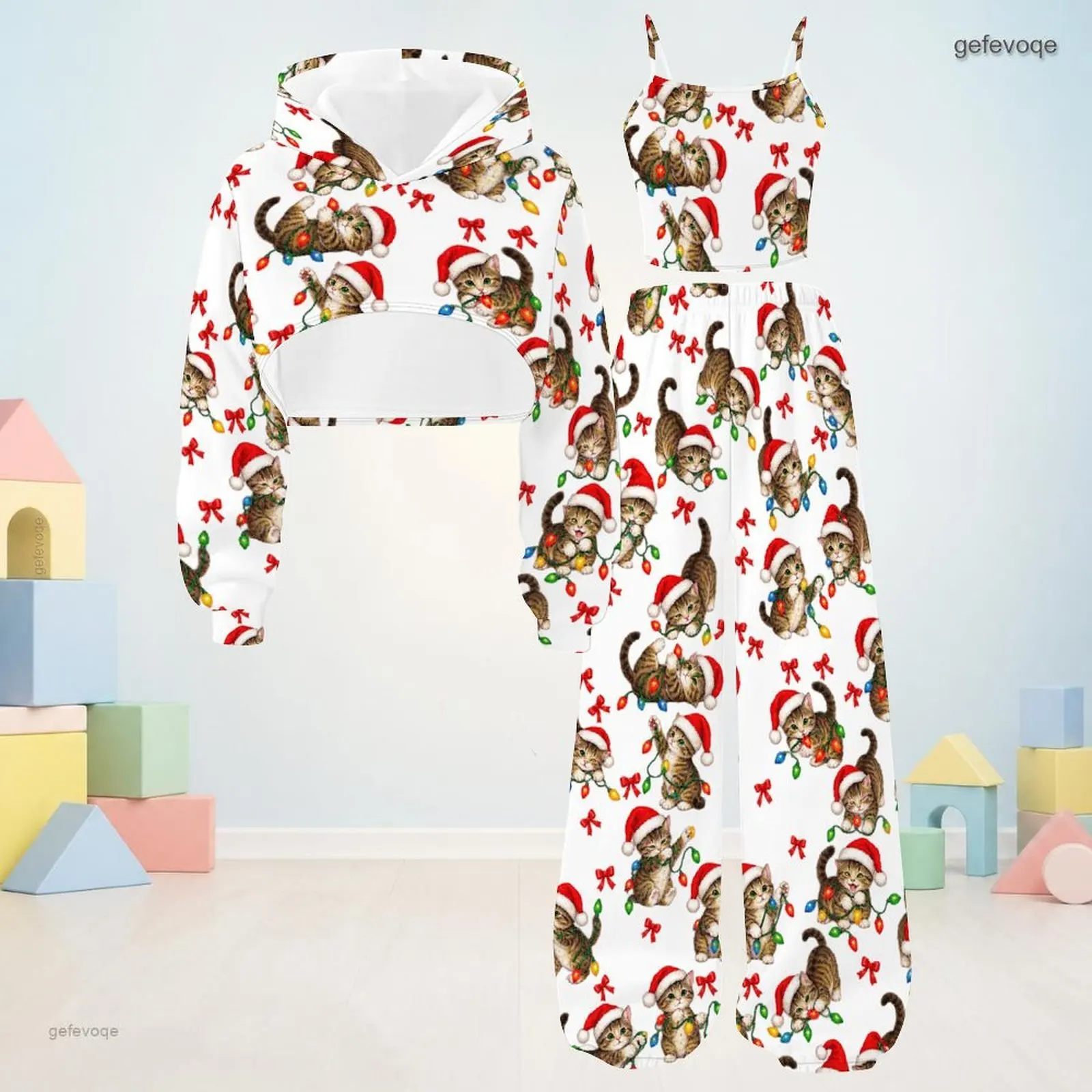 Autumn Graphic Print Girls 3 Piece Outfit Girls Hooded Cute Children Clothing Holiday Wear