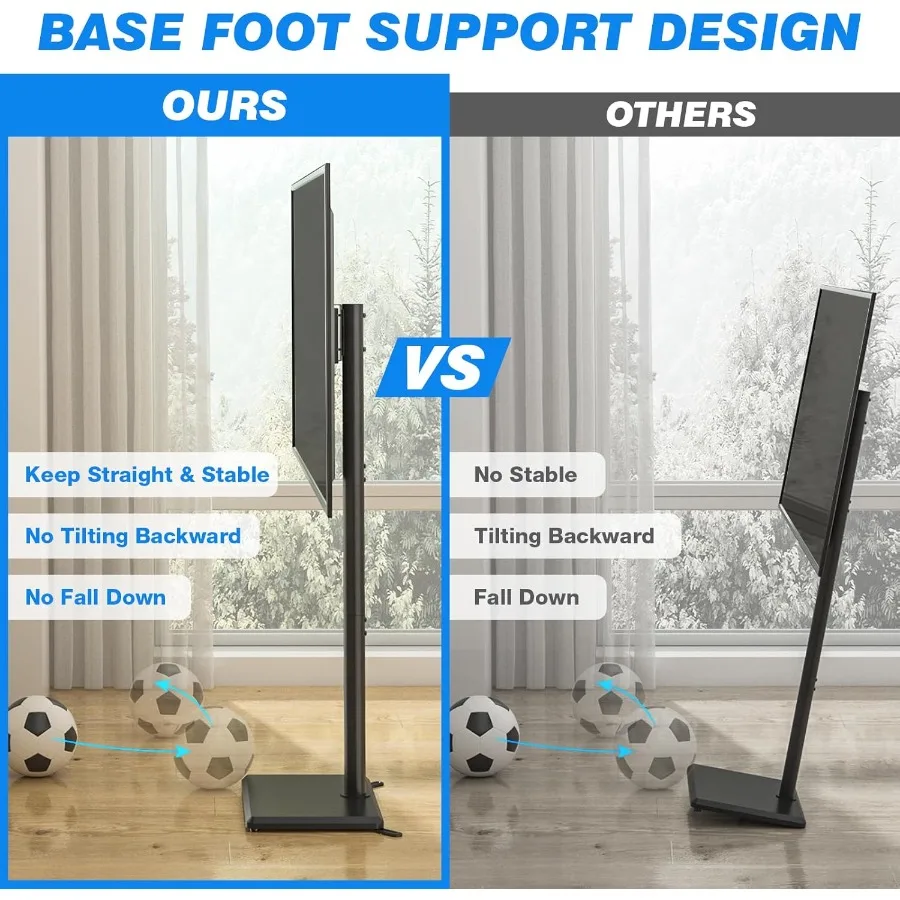 Swivel Floor TV Stand with Mount for 3260 Inch TVs up to 88 lbs Height Adjustable Tall TV Stand with Wood Base Saving Space Des