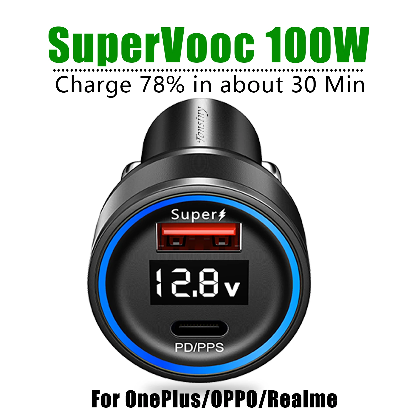 For oppo car charger supervooc 100W,SuperVooc car charger for Realme GT 6, 12v usb charger for oneplus 12 10T auto charger warp