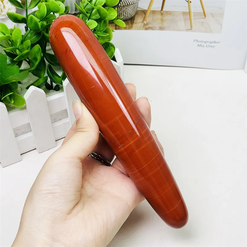 

Large Size Natural Red Jasper Crystal Massage Penis Wand Gemstone Yoni for Women Health Smooth Polished Gifts 16cm