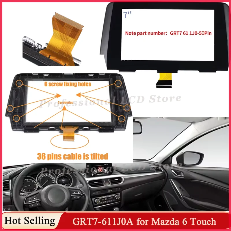 7 inch Touch Screen Glass Digitizer Panel GRT7-611J0A For Ma zda 6 2016-2019 Car Radio DVD Player GPS Navigaiton GRT7611J0A