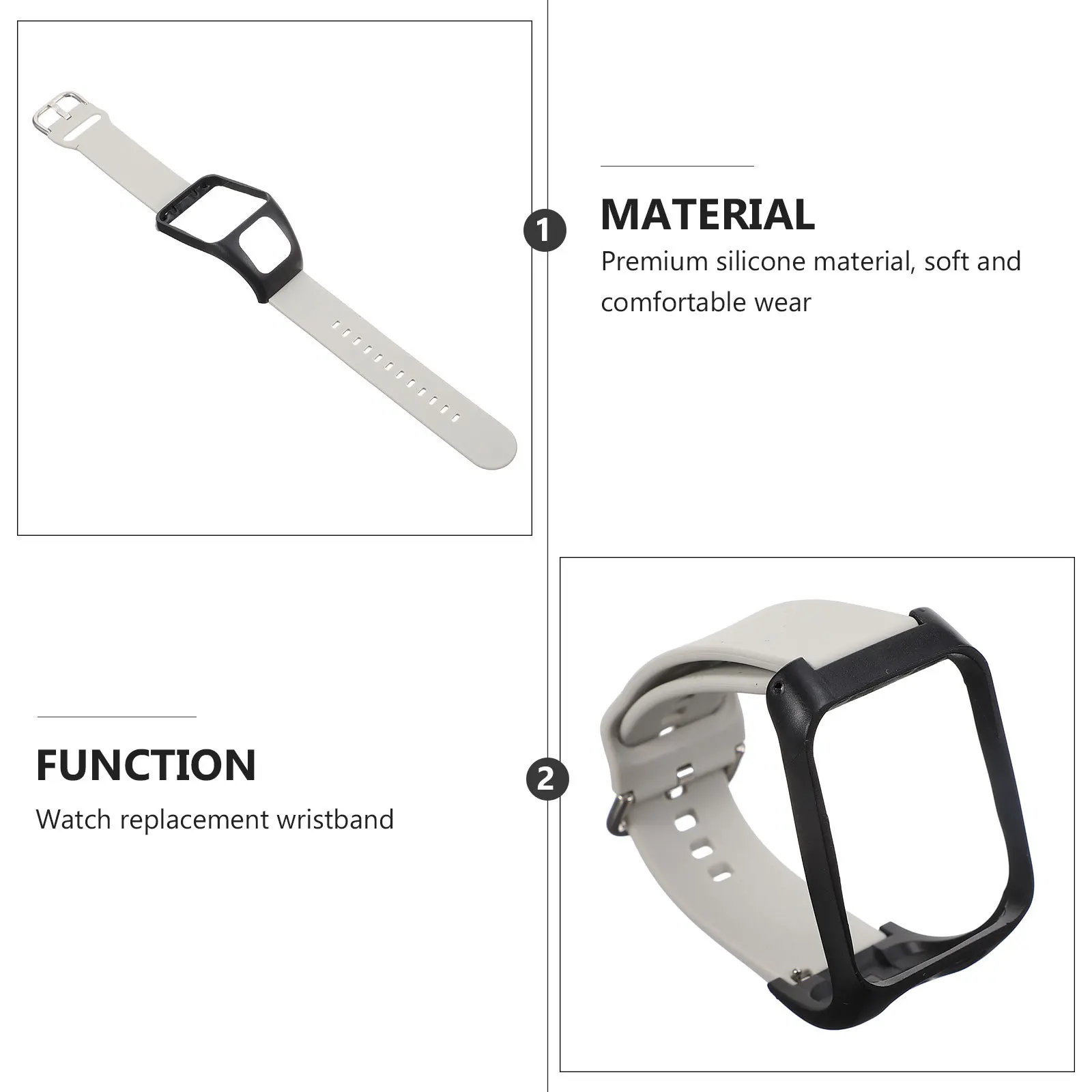 Watchband Replacement Monochrome Silicone Adjustable Comfortable Smartwatch Band Compatible with Tomtom Runner3 Adventurer