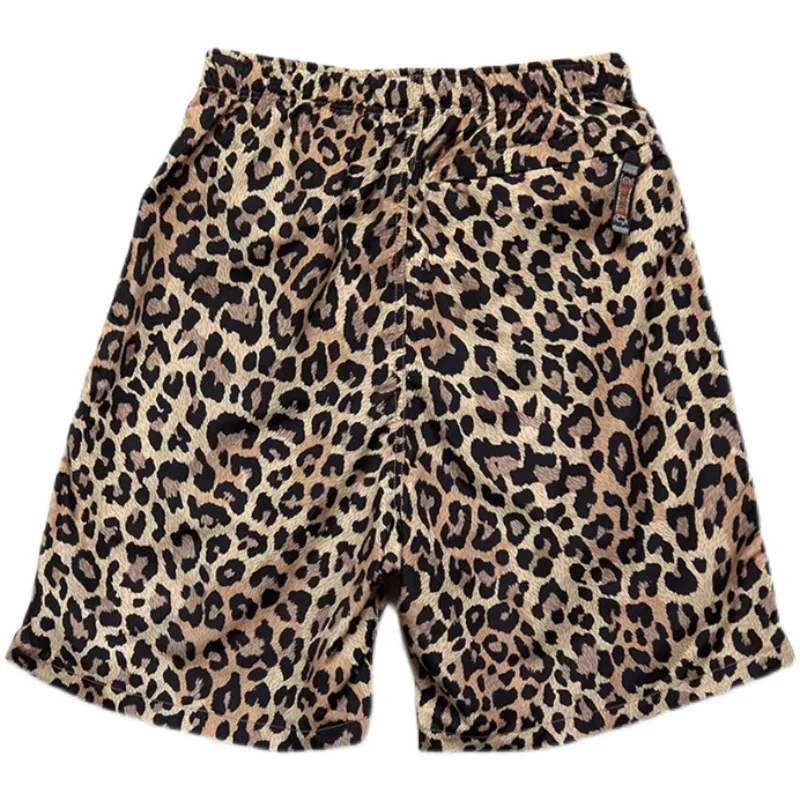 KAPITAL Hirata Hohiro pantalones cortos de playa de algodón y lino con estampado de leopardo, pantalones cortos sueltos de nailon japonés de secado