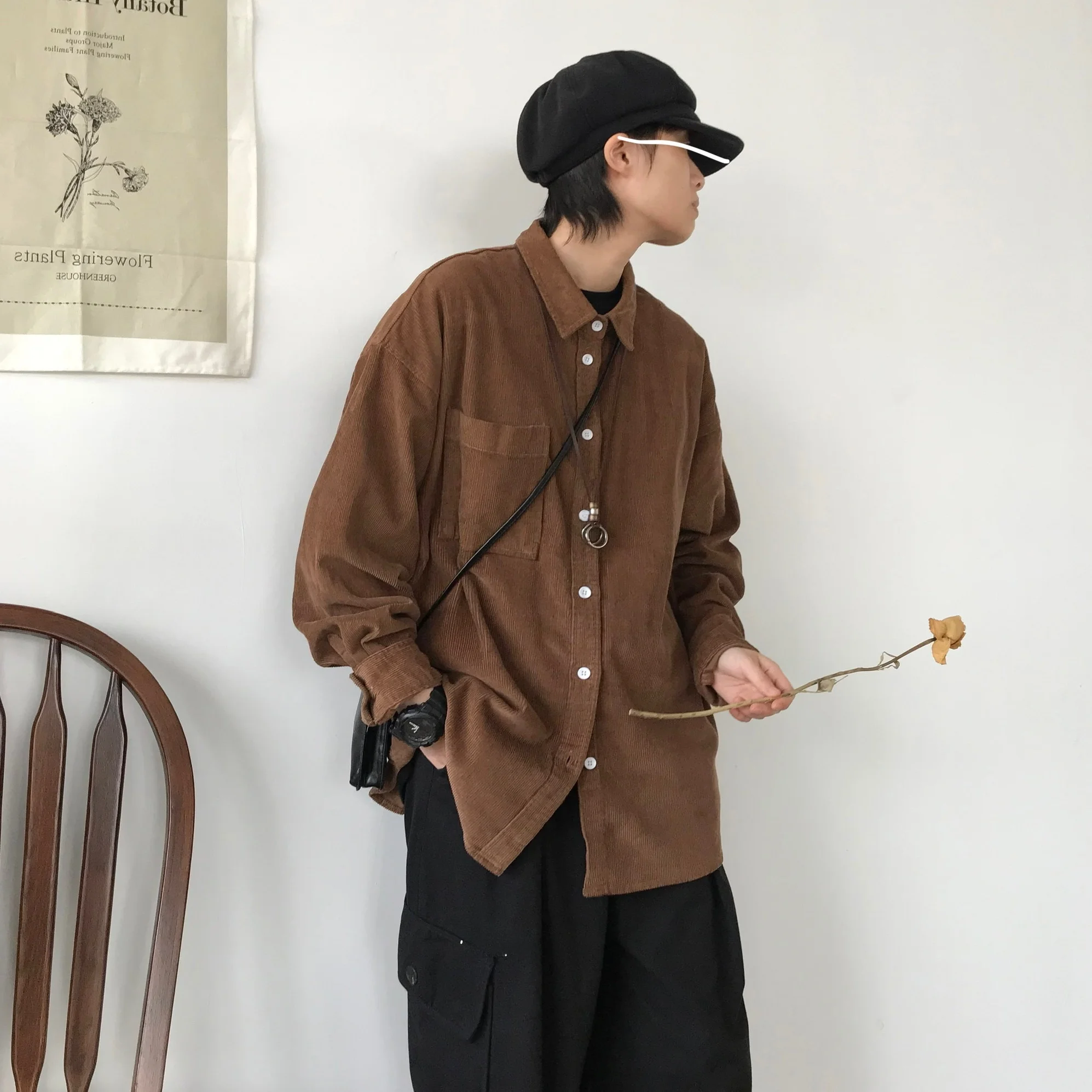 

Autumn Winter Corduroy Workwear irt ex Loose Long Sve Warm Trendy Outerwear for Men And Women Youth Faion
