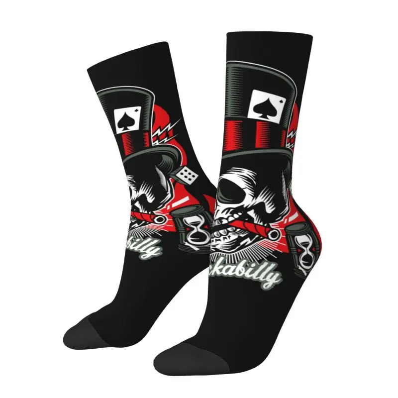 Fun Mens Rockabilly Rock Skull Retro Rock And Roll Bikers Dress Socks Unisex Warm Breathbale 3D Printing Crew Socks