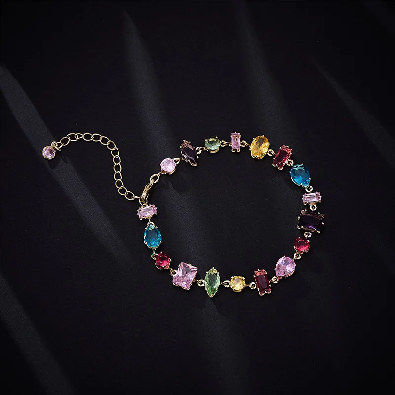 

Luxury Colorful Cubic Zirconia Beaded Bracelet Candy Color Dopamine Hand Chain Women Party Jewelry Birthday Gift