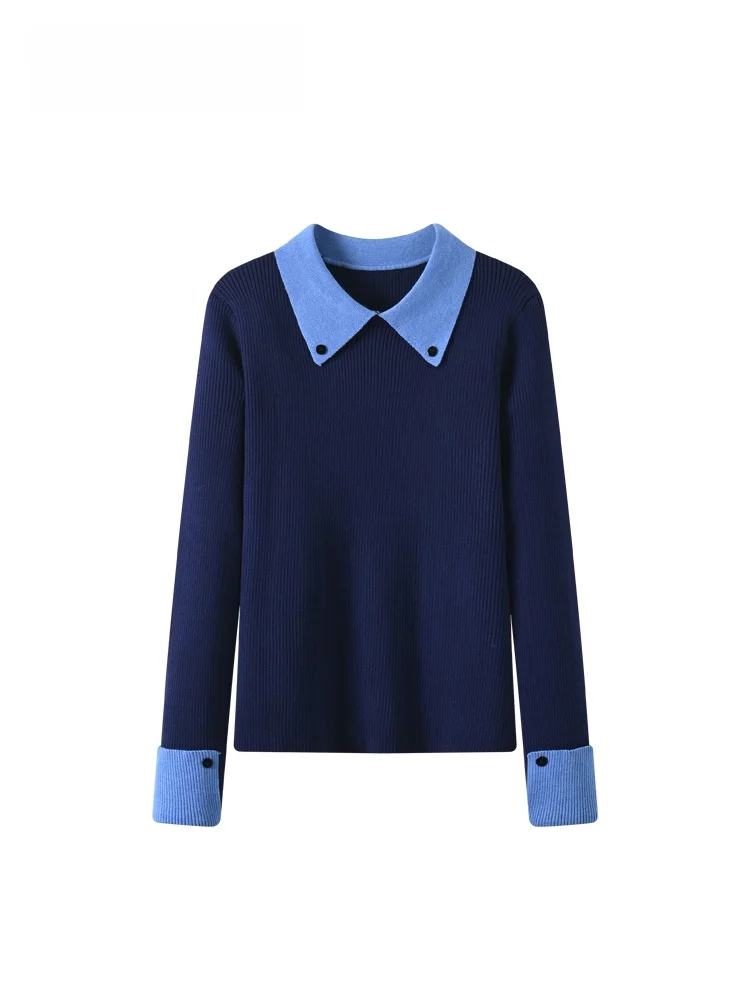 

Повседневный вязаный свитер для женщин больших размеров, осенне-зимний, новый, универсальный, свободного кроя, имитация двухслойности