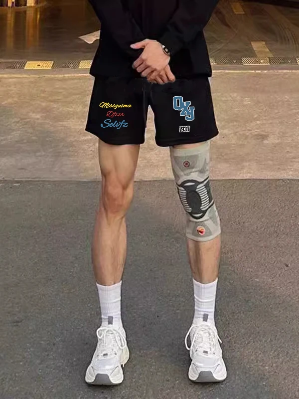 

Loose Fit Casual Bla Letter Print orts Men's Summer Baskeall Sport Five-Quarter Pants American High Street Faion Brand