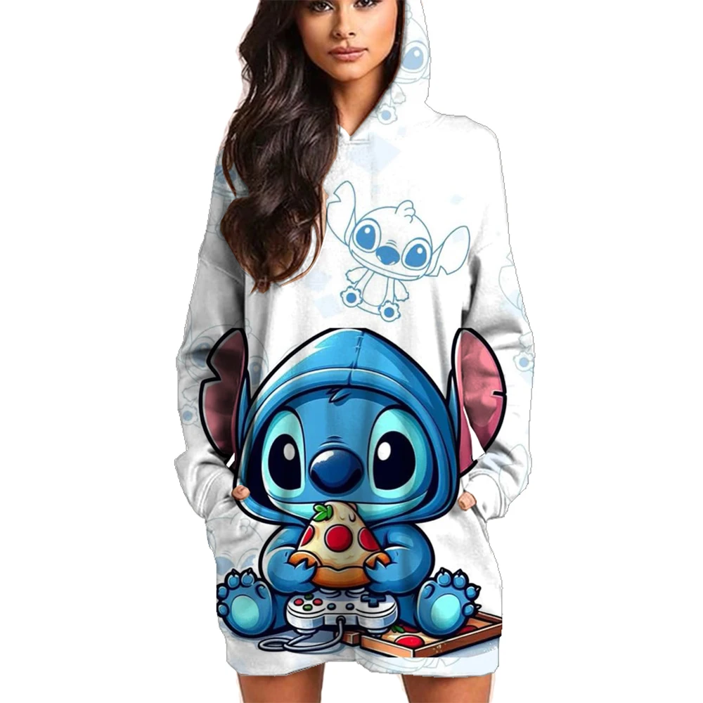 Women's New Printed Disney Stitch Hoodie Sweater Dress Casual Street Simple Wind Fashion Birthday Gift Sweater Dress Top