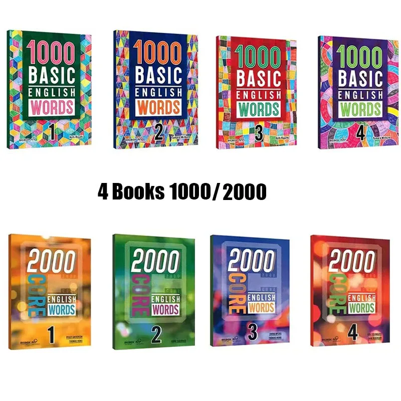 4 libri 1000/2000 parole inglesi Core scuola primaria libro dizionario vocabolario inglese comune per bambini 5-12 anni