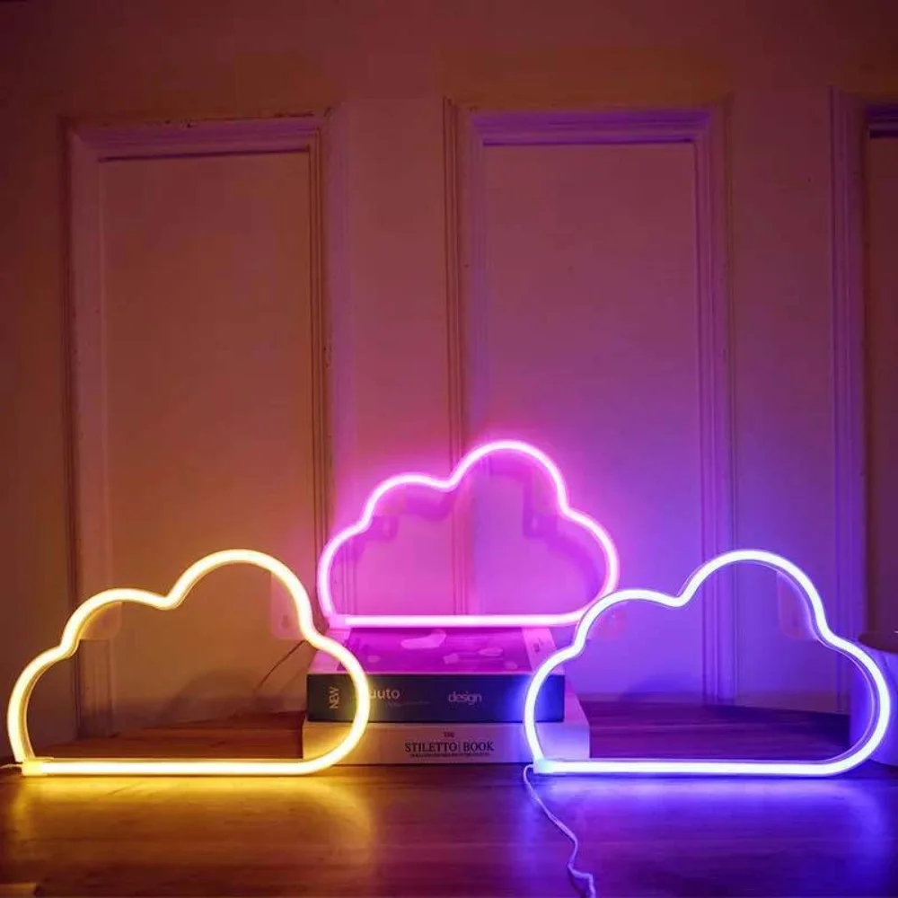 Neon Sign Petir Baterai/USB Dioperasikan Awan Petir Bulan Neon Led Sign untuk Kamar Anak-anak Pesta Rumah Bar hadiah Dekorasi