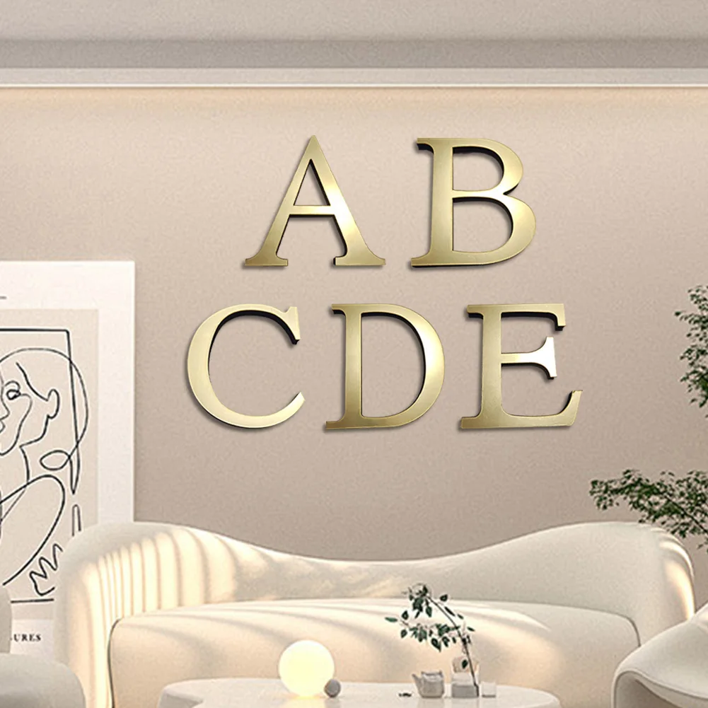 ضوء الذهب الإنجليزية رسائل ملصقات جدار 10 سنتيمتر جدار الفن الأبجدية ذاتية اللصق ثلاثية الأبعاد الاكريليك مرآة + إيفا عدد ديكور المنزل