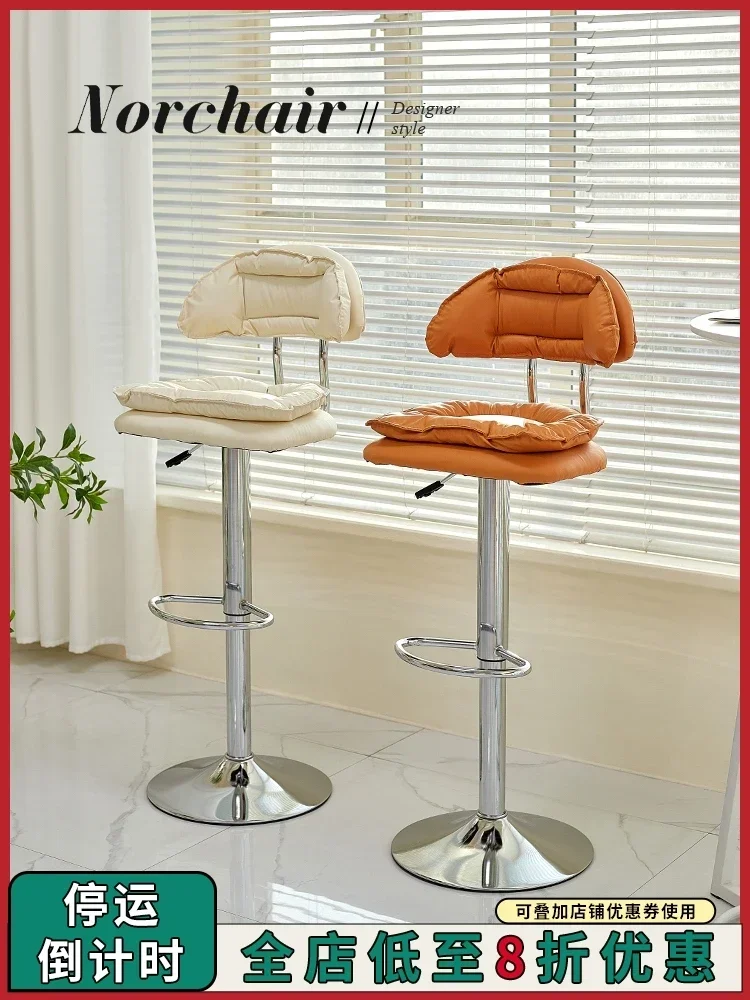 

Simple, light and luxurious backrest bar chair, upholstered high chair, small apartment lifting and rotating bar chair