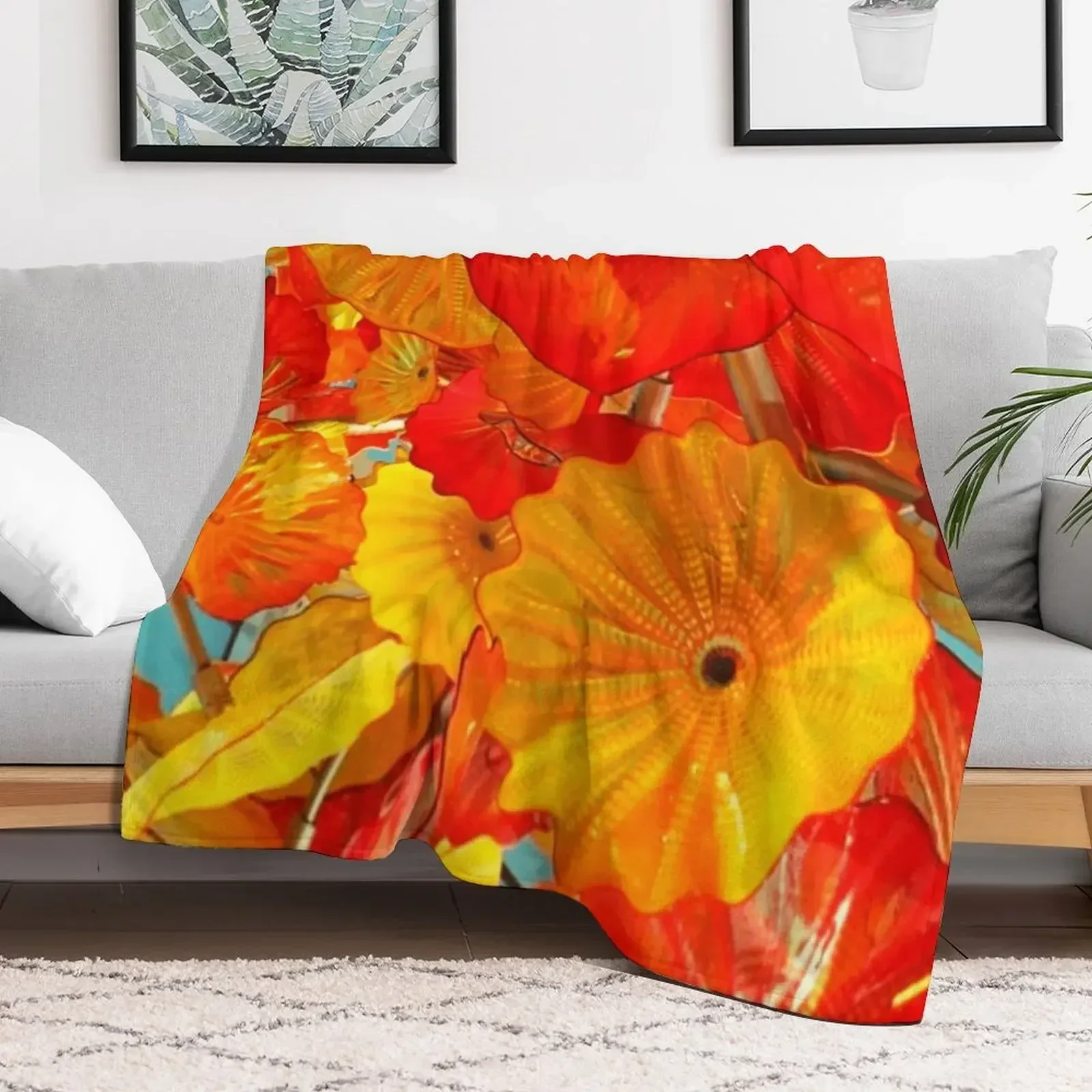 Chihuly Art Red And YellowA-line Dress Throw Blanket Picnic christmas decoration Custom Thin Blankets