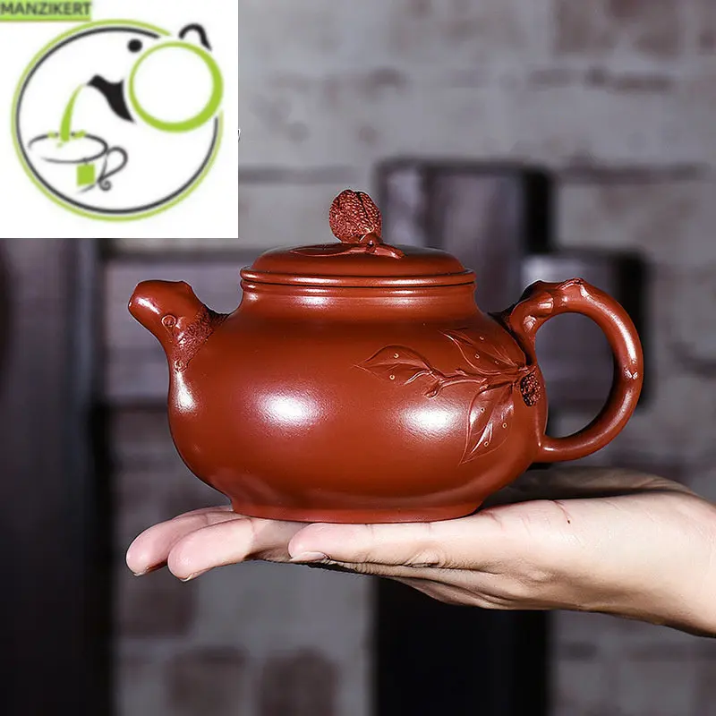 

Chinese teapot Yixing Purple Clay Teapot Fully Handmade Dahongpao Pasted Flower Chayote Pot Kung Fu Tea Set Teapot 320ml