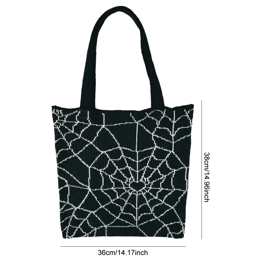 حقيبة حمل كروشيه للهالوين، حقيبة كتف ذات سعة كبيرة، حقيبة متماسكة، حقيبة بقالة، حقيبة تسوق