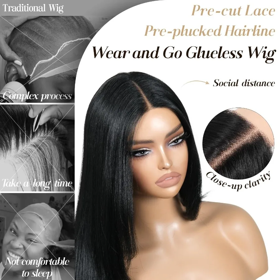 قبل قطع الدانتيل شعر مستعار بدون صمغ ارتداء والذهاب الباروكات السوداء للنساء الطبقات الاصطناعية الدانتيل شعر مستعار أمامي مع الانفجارات قبل قطعها 13x5x1 HD La #5