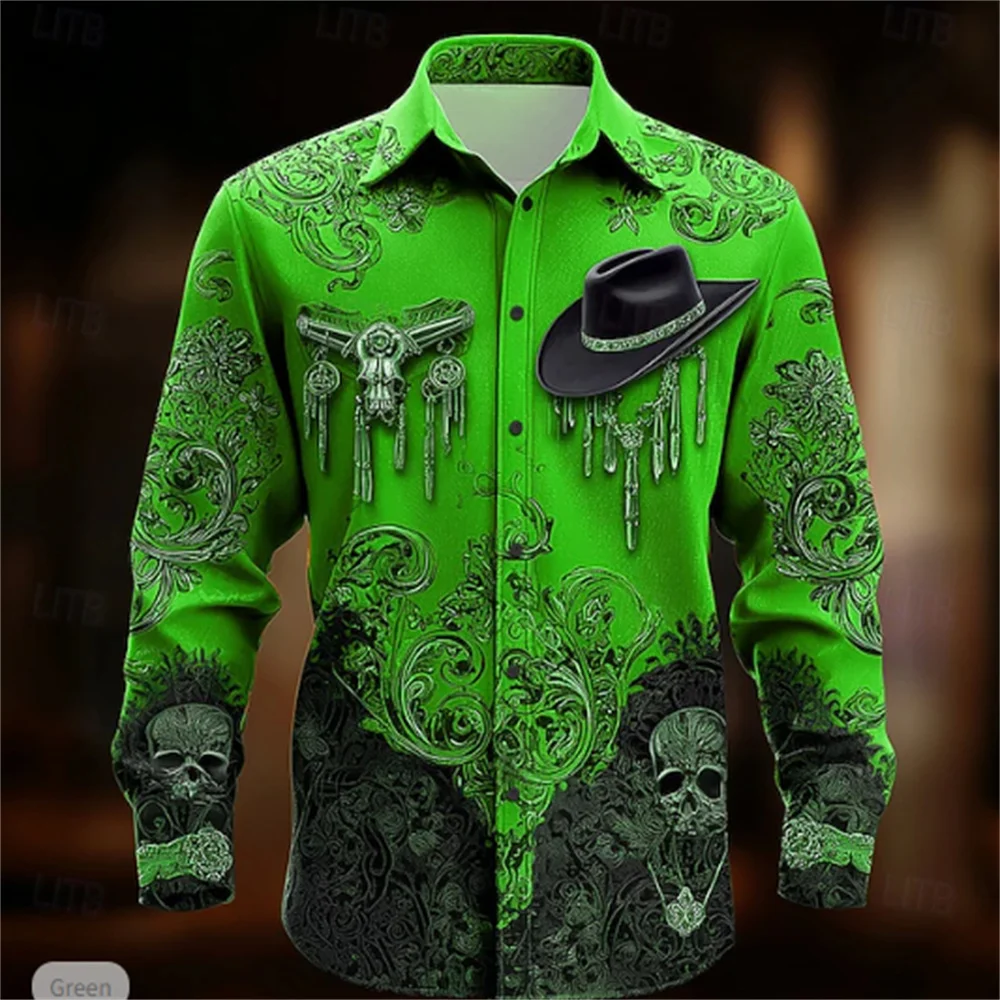 New men's long-sleeved shirt with a hood print, stylish and luxurious long-sleeved shirt top.