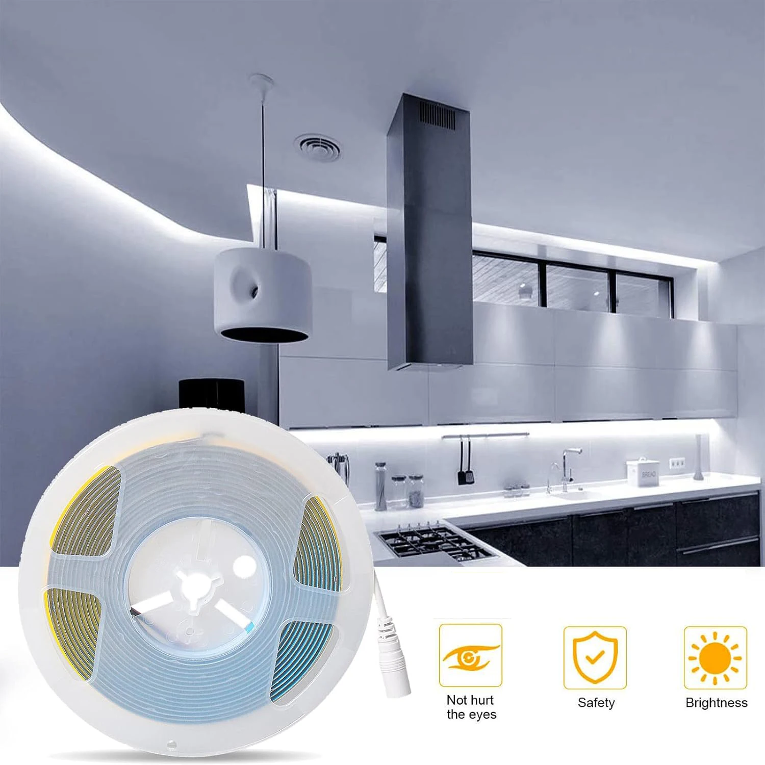 

COB DC5V cool white super bright LED strip, USB plug-in, flexible lamp, suitable for bedroom, mirror, kitchen cabinet and living